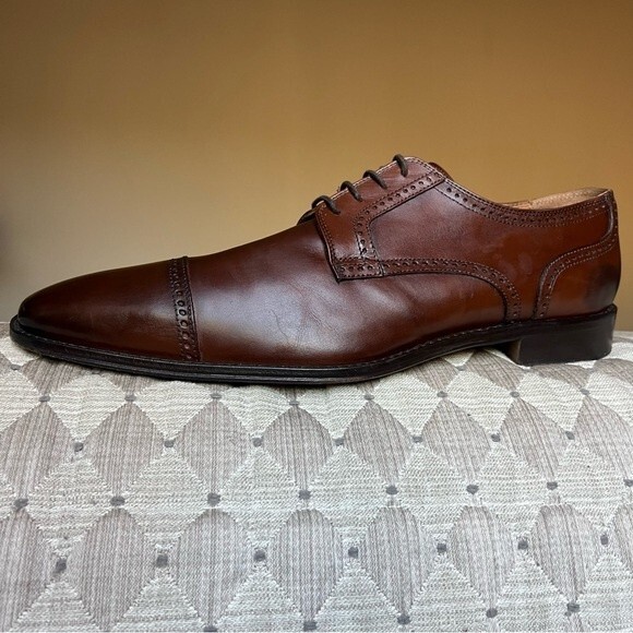Saks Fifth Avenue Brown Italian Leather Cap Toe Lace Up Oxford Shoes Men’s12 M - Picture 2 of 15